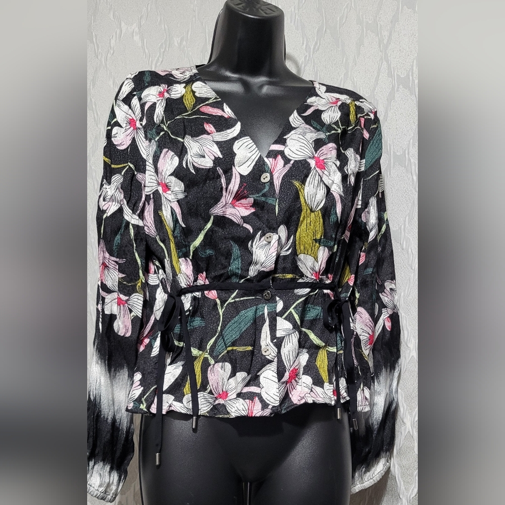 Anthropologie | Blank London | Floral Print Top | Black Size XS